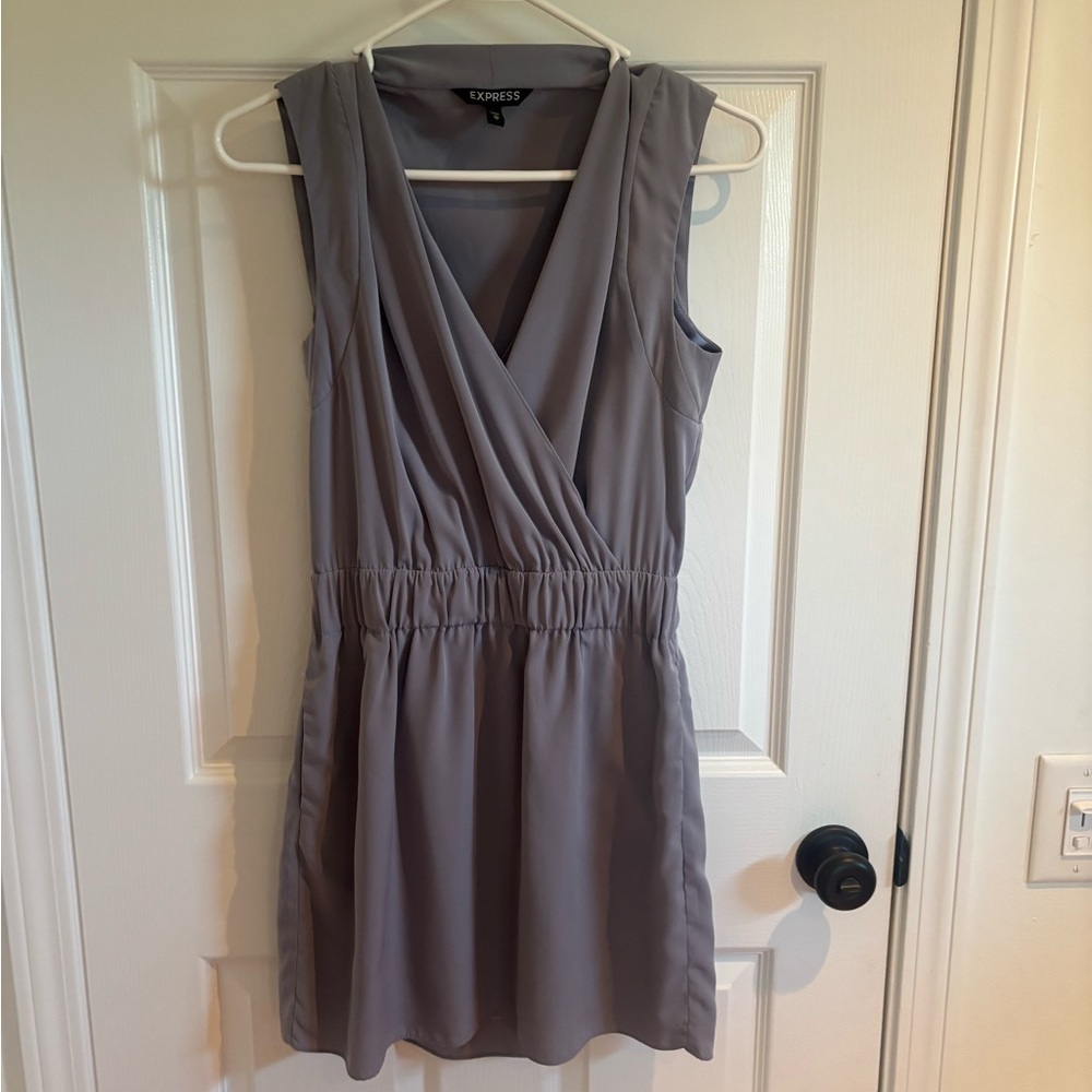 Express Gray Sleeveless V-Neck Wrap Sundress